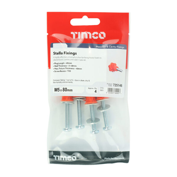 Timco Stella Fixings - TX - Pan - Red M5 x 80 4pcs - Image 3