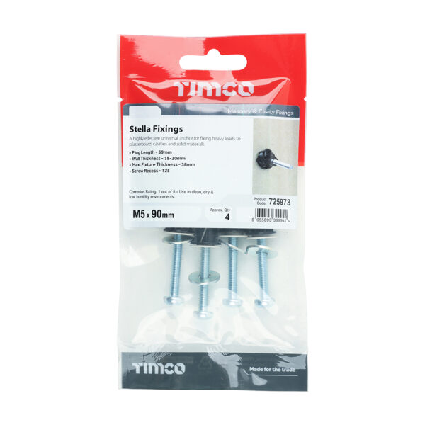 Timco Stella Fixings - TX - Pan - Black M5 x 90 4pcs - Image 3