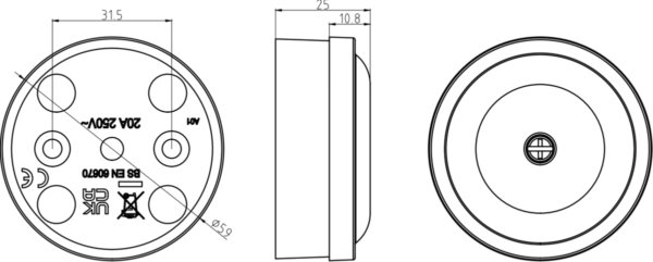 20A Junction Box 4-Terminal - White (59mm) - Image 2