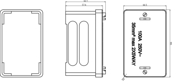 100A 2 x 5-Way (Double Pole) Service Connector Block - Brass Terminals - Image 2