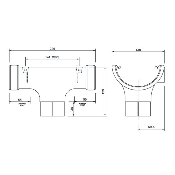 Floplast Half Round Gutter Running Outlet White - Image 2