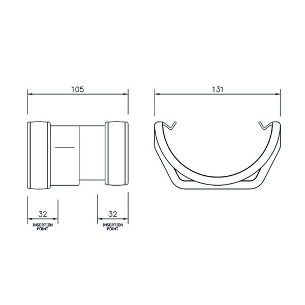 Floplast Half Square-Half Round Gutter Adaptor Black - Image 2