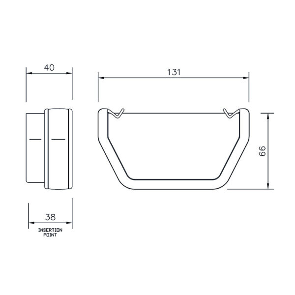 Floplast Half Square Gutter External Stopend Black - Image 2